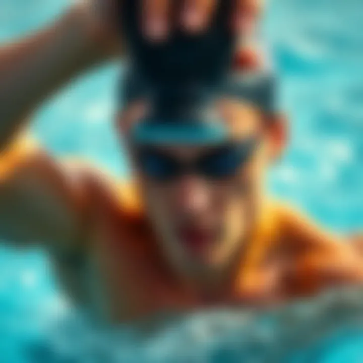 Swimmer Demonstrating Flippers in Use Close-up of a swimmer using flippers in action