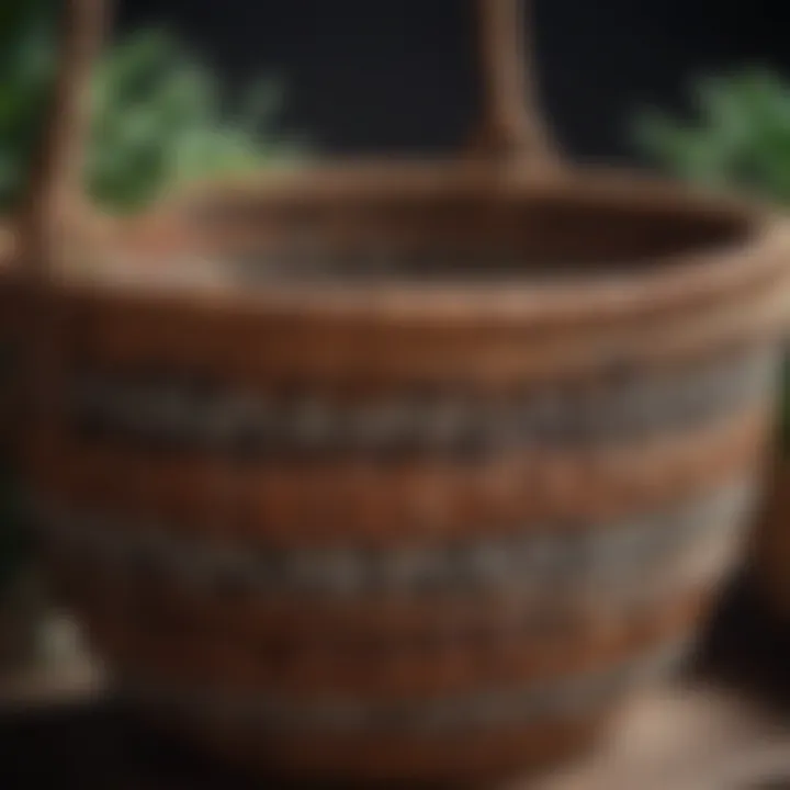 A close-up of intricate weaving techniques used in boho hanging baskets, highlighting craftsmanship and artistry.