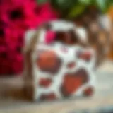 Elegant cow print favor box with rustic design elements.