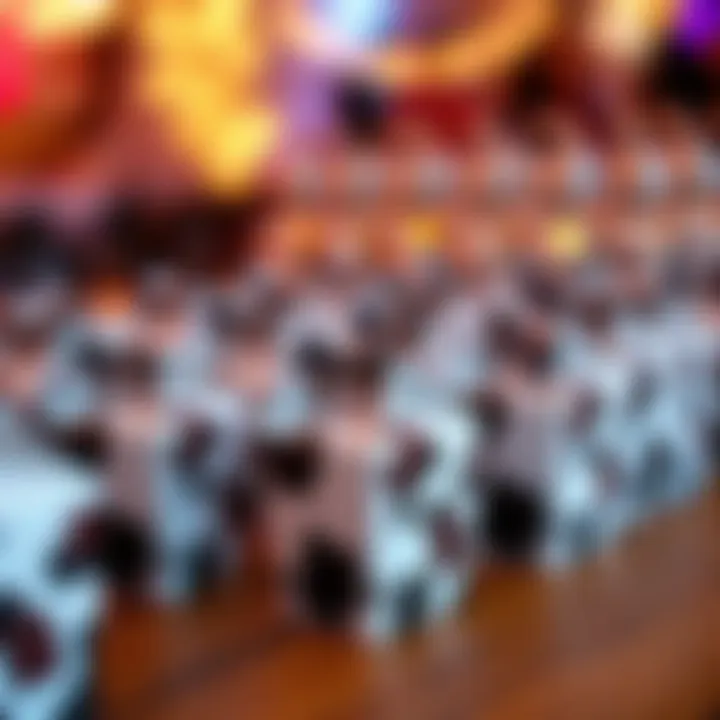 A selection of cow print favor boxes at a festive celebration.