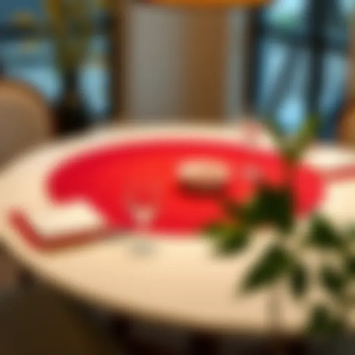 Elegant red round table mat placed on a dining table with decorative settings