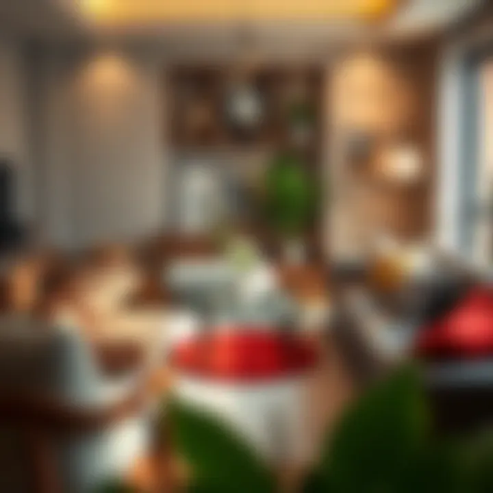 A beautifully arranged living room featuring red round table mats harmonizing with décor
