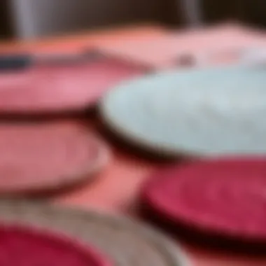 Diverse Materials and Textures of Red Round Table Mats Close-up of various materials used for red round table mats showcasing texture and design