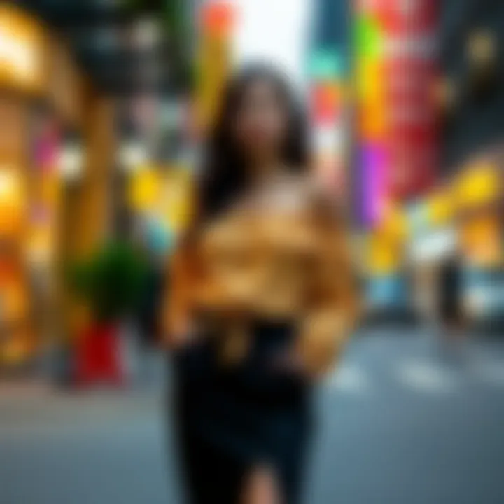 Making a Statement in the City Fashion-forward individual styling off-the-shoulder top and skirt set in a vibrant urban setting