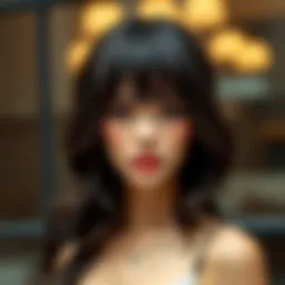 Luxurious long wig with bangs styled elegantly