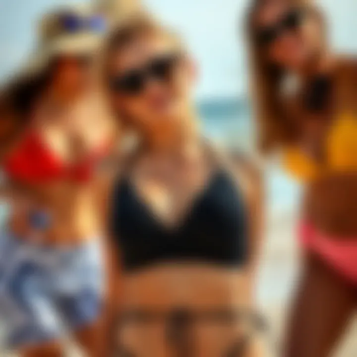 Trendy Tankini Styles at the Beach Trendy beach setting showcasing various tankini styles