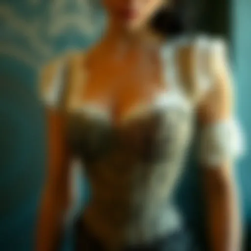 A vintage hook eye corset top showcasing intricate lace details.