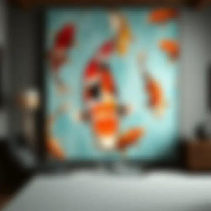 An artistic representation of koi fish with bold colors