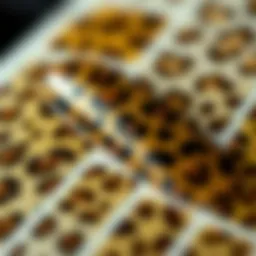 A close-up of leopard nail stickers showcasing intricate patterns and textures