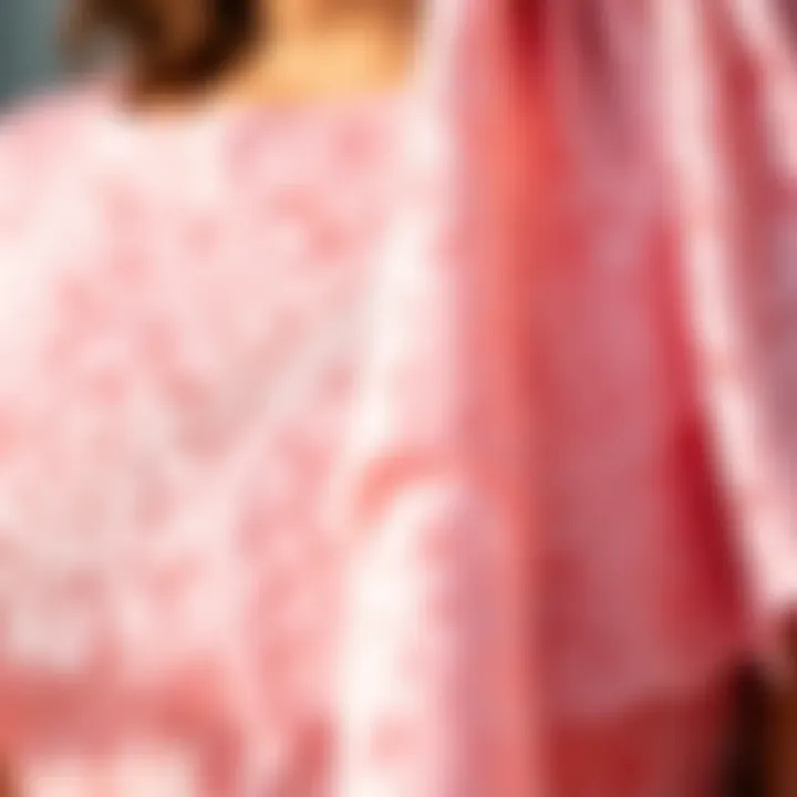 Close-up of pink lace fabric highlighting its delicate details and craftsmanship