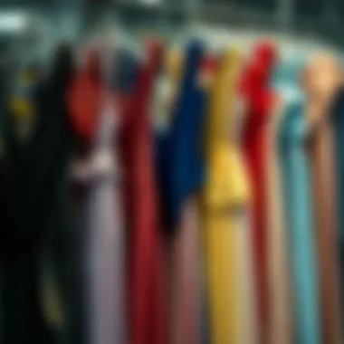 Diverse Collection of Draped Sequin Dresses A collection of draped sequin dresses in various colors and styles, representing diversity in fashion.