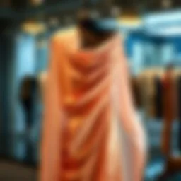 An elegant display of a draped sequin dress on a mannequin, showcasing its fluidity and shine.