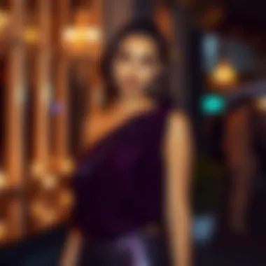 Sophisticated Model in Draped Sequin Dress A fashionable model wearing a chic draped sequin dress at a glamorous event, embodying sophistication.