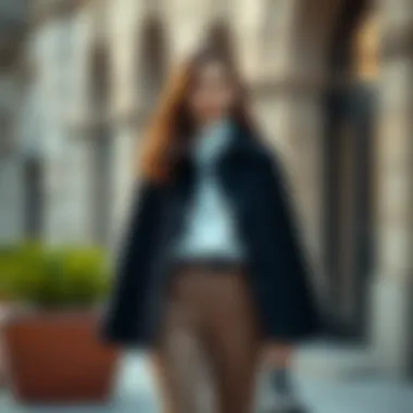 Stylish Capelet Ensemble Stylish long capelet paired with modern attire on a fashionable individual