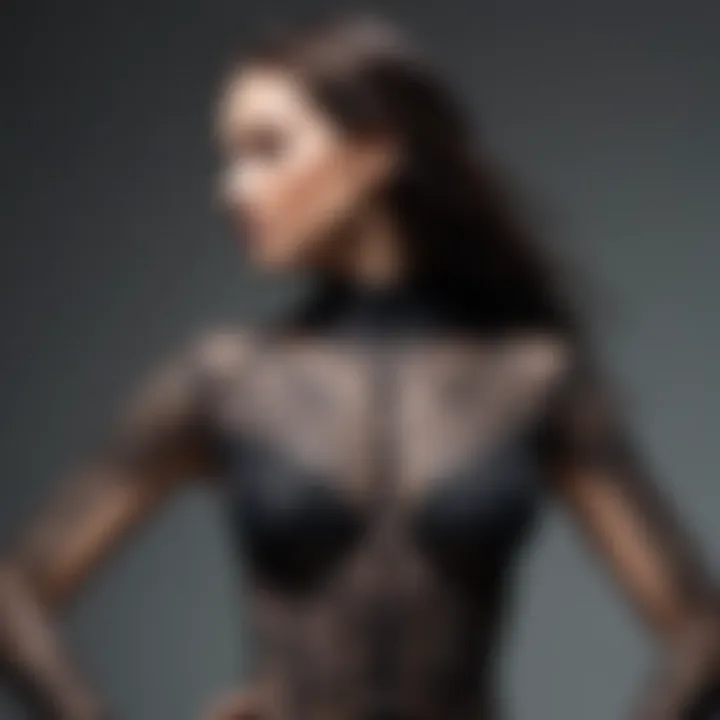 Elegant mesh bodysuit showcasing intricate cut-out designs