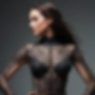 Intricate Design of Mesh Cut-Out Bodysuit Elegant mesh bodysuit showcasing intricate cut-out designs