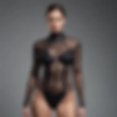Stylish Layering with Mesh Cut-Out Bodysuit A stylish presentation of a mesh bodysuit with layered accessories