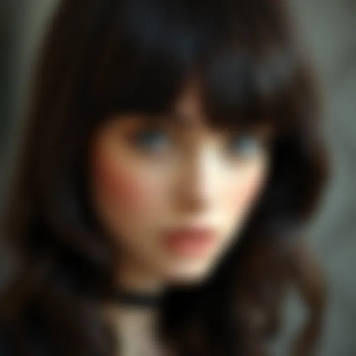 Close-up of the texture and quality of a 14 inch wig with bangs