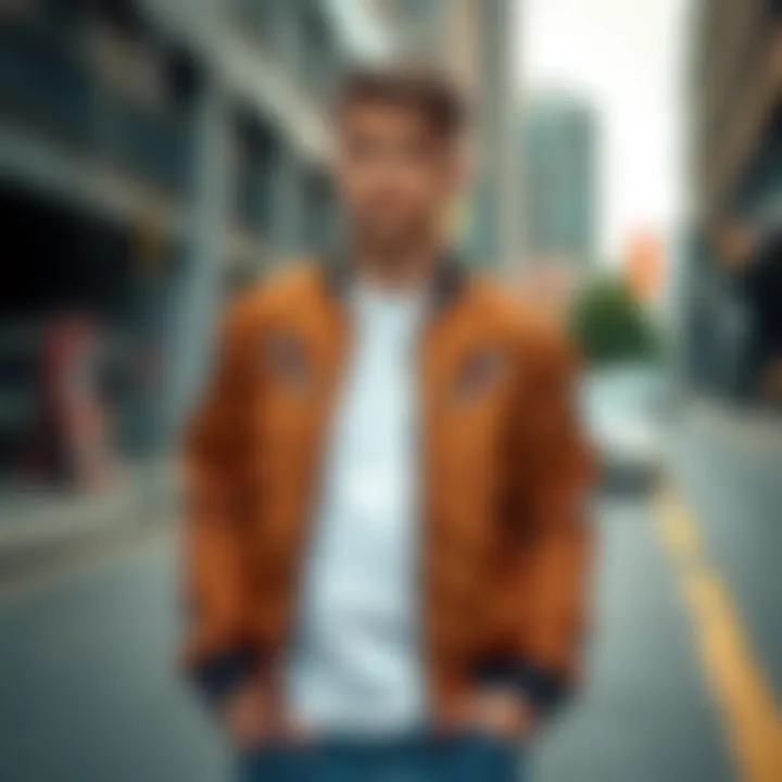 Stylish bomber jacket showcased in a modern urban setting