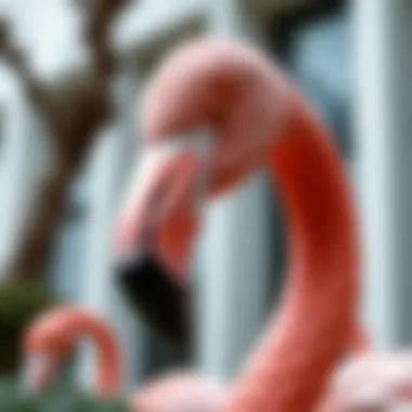 Intricate Design of a Flamingo Statue Close-up of a beautifully crafted flamingo statue showcasing intricate details.