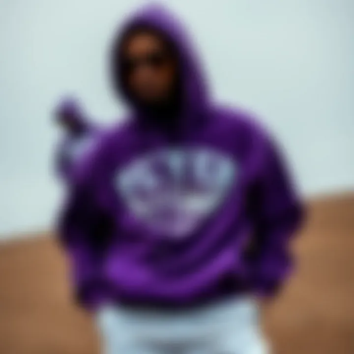 Collage showcasing different styling options for purple hoodies