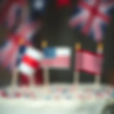 Handmade Eco-Friendly Flag Cake Toppers Close-up of handmade flag cake toppers made from eco-friendly materials.