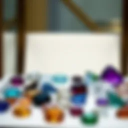 An elegant display of various gemstones arranged in a decorative manner.