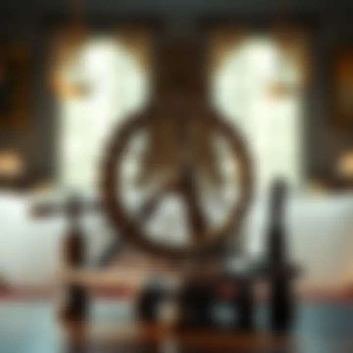 Intricate Craftsmanship of Tabletop Spinning Wheels An elegant tabletop spinning wheel showcasing intricate craftsmanship