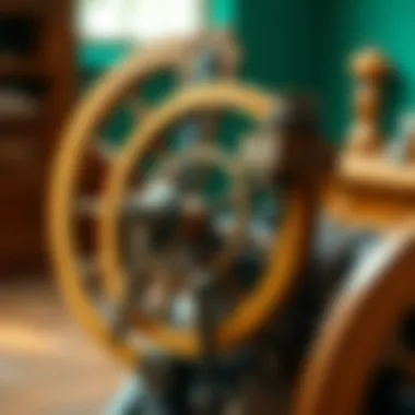 Mechanism of a Spinning Wheel in Action A close-up view of the mechanism of a spinning wheel in action