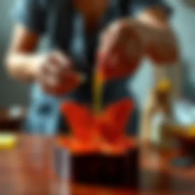 Pouring Wax into Butterfly Mold Artisan pouring wax into a butterfly mold