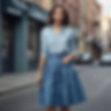 Chic Look Featuring a Chambray Midi Skirt Stylish chambray midi skirt paired with a trendy top