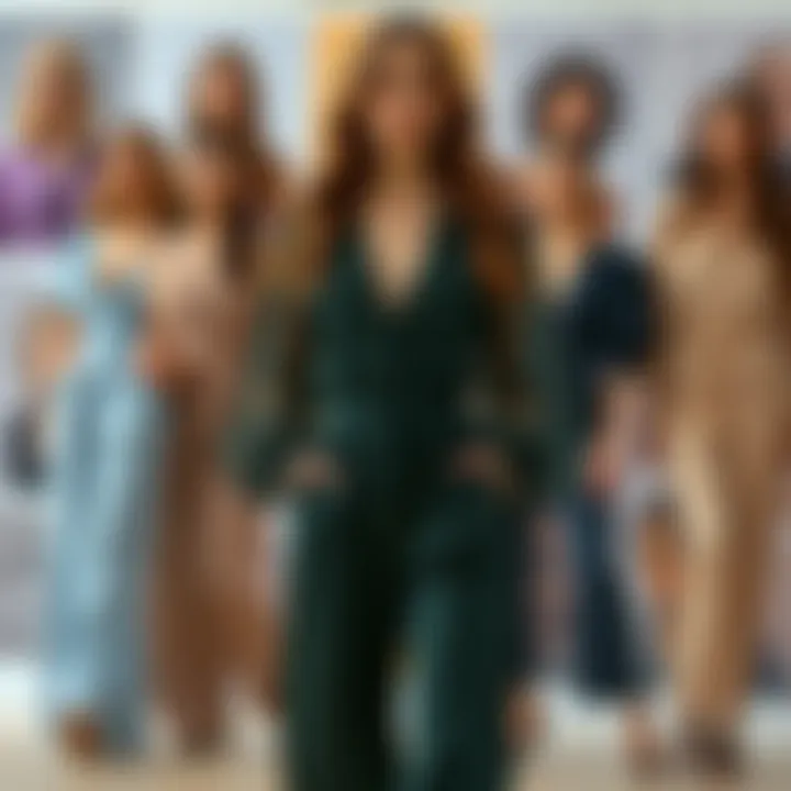 Mood board featuring various styles and colors of chiffon sleeve jumpsuits.