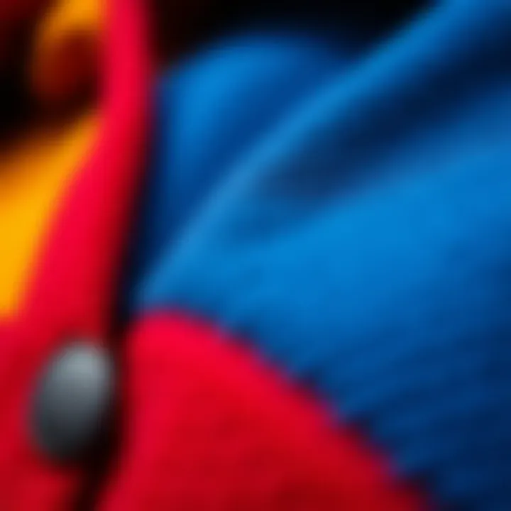 Close-up of color block patterns on wool fabric