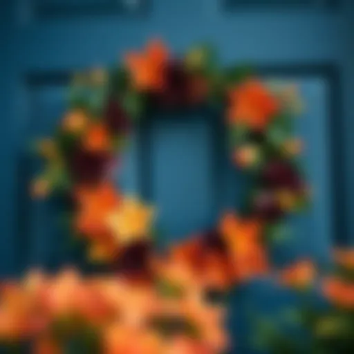 Vibrant Waterproof Wreath for Outdoor Use A beautifully crafted waterproof wreath adorned with vibrant flowers and foliage, perfect for outdoor decor.