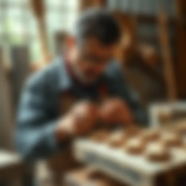 Artistry in Wooden Mold Construction Craftsman shaping a wooden mold using traditional tools