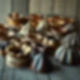 Exquisite Wooden Baking Molds An assortment of intricately carved wooden baking molds showcased on a rustic table