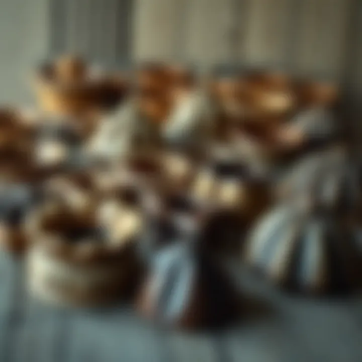 Exquisite Wooden Baking Molds An assortment of intricately carved wooden baking molds showcased on a rustic table