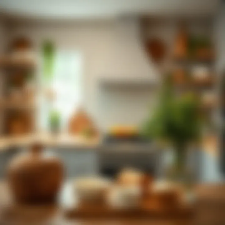 Wooden Molds as Kitchen Decor A modern kitchen adorned with wooden baking molds that serve as decorative elements