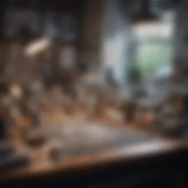 A creative workspace filled with diamond art tools and materials