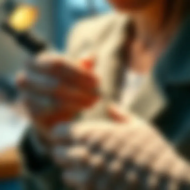 Close-up of a professional applying waterproof nail stickers with precision