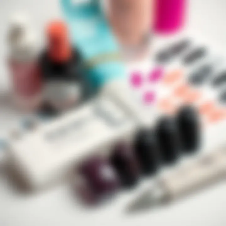An aesthetically pleasing arrangement of nail care products alongside waterproof stickers