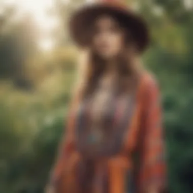 Captivating Bohemian Aesthetics A vibrant bohemian-inspired outfit displayed against a natural backdrop