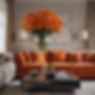 Stylish Living Room Decor with Orange Faux Flowers Stylish living room decor featuring orange faux flowers in a contemporary setting