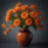 Vibrant arrangement of orange faux flowers in a modern vase