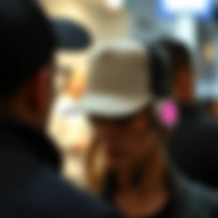 Hat Showcasing Audio Features A fashionable hat being worn, demonstrating its audio features in a social setting