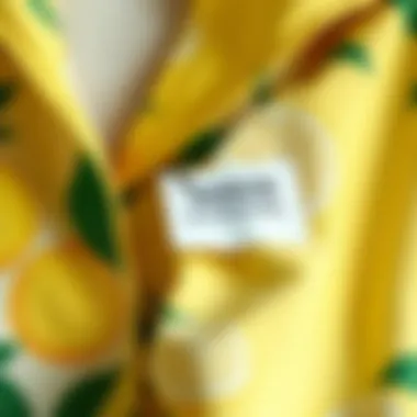 Sustainable Choice in Pajama Sets An eco-friendly label attached to a lemon pajama set emphasizing sustainable materials.