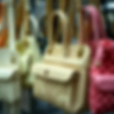 Variety of materials used in net pocket handbag holders showcased together