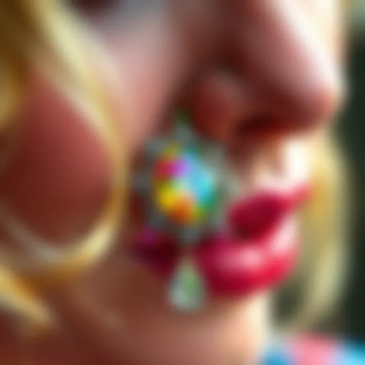 Colorful Artistic Nipple Jewelry Up Close Close-up of a colorful and artistic nipple jewelry piece