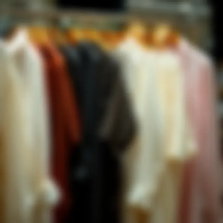 Variety of Sheer Shirt Styles Diverse styling options for sheer shirts displayed on a clothing rack.