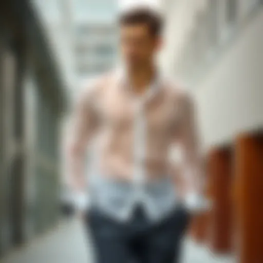 Modern Sheer Shirt Styling An elegant sheer shirt paired with tailored trousers, showcasing modern styling.
